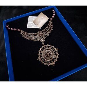 Heidi Daus Statement Necklace With Purple Beads & Intricate Pendant Design